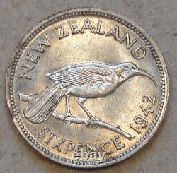 New Zealand 1942 6 Pence Lustrous AU As Pictured