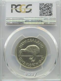 New Zealand 1943 Florin, PCGS MS65, None Graded Higher. 5000 Silver, Luster