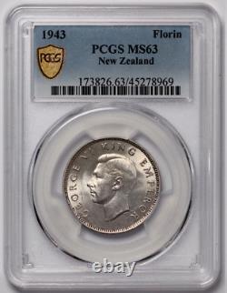 New Zealand, 1943 George VI Florin. PCGS MS 63. 1,400,000 Mintage