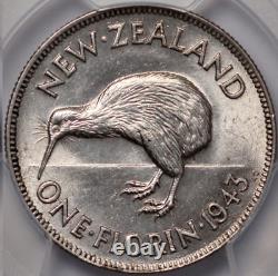 New Zealand, 1943 George VI Florin. PCGS MS 63. 1,400,000 Mintage