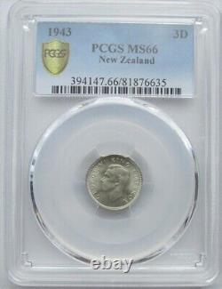 New Zealand 1943 Three Pence 3D, PCGS MS66, None Graded Higher, Silver, Luster
