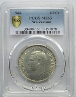 New Zealand 1944 Half Crown 2/6, PCGS MS 63, Only Two Graded Higher, Low Mintage