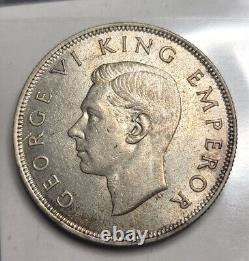 New Zealand 1944 Half Crown, Rare Key Date, Low Mintage 180,000, Sharp, Luster
