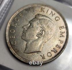 New Zealand 1944 Half Crown, Rare Key Date, Low Mintage 180,000, Sharp, Luster