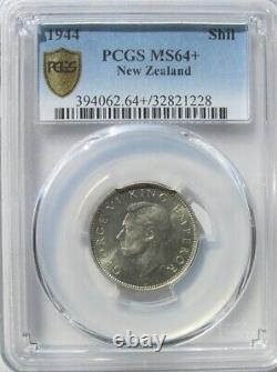 New Zealand 1944 Shilling, PCGS MS64+, Silver, None Graded Higher, Low Mintage