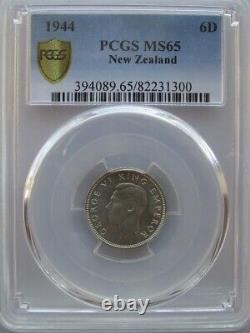 New Zealand 1944 Six Pence 6D, PCGS MS65, Only One Graded Higher, Lots of Luster