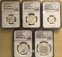 New Zealand 1990 Silver 5 coin Set Coin Set NGC PF 68 69 70