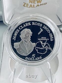New Zealand 1995 Silver $5 Proof Coin James Clarke Ross Explorer