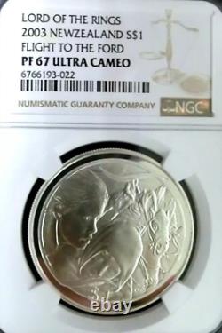 New Zealand 2003 Flight To The Ford LORD OF THE RINGS Silver $1 NGC PF67