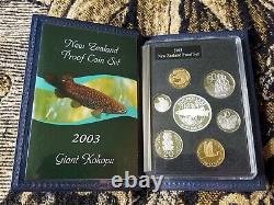 New Zealand 2003 Proof Set Giant Kokopu $5 Silver Box & COA