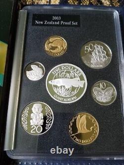 New Zealand 2003 Proof Set Giant Kokopu $5 Silver Box & COA