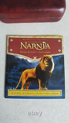 New Zealand 2006 Silver Dollar Proof Coin Narnia Aslan w Gold Plate