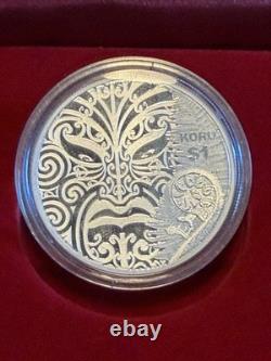 New Zealand Koru $1 Silver Proof Coin 2013 with Box & COA Mintage 2000 Coins