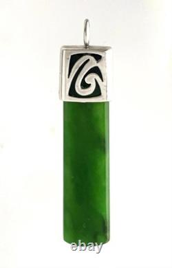 New Zealand Maori Pounamu Greenstone Jade Pendant Sterling Silver Koru Setting