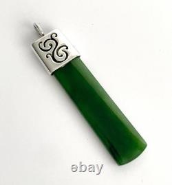 New Zealand Maori Pounamu Greenstone Jade Pendant Sterling Silver Koru Setting