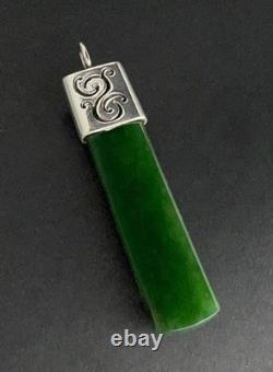 New Zealand Maori Pounamu Greenstone Jade Pendant Sterling Silver Koru Setting