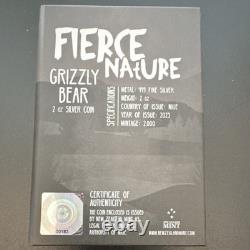 New Zealand Mint 2023 Grizzly Bear 2 oz Silver Coin. 999 Fierce Nature Investor