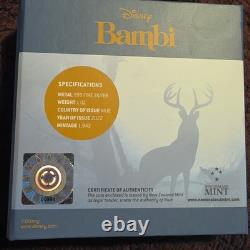 New Zealand Mint Disney Bambi & Thumper 1 oz Silver Coin 2022 80th Anniversary