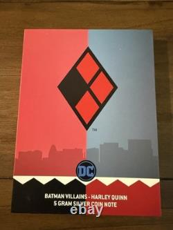 New Zealand Mint Harley Quinn 5g. 999 Silver Bar Coin Note 2019