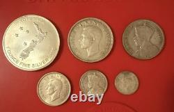 New Zealand Silver Coin Set! Fern, Half Crown, Shilling and Pence