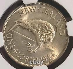 News Zealand 1944 Florin Rare Superb Gem KeyDate Low Mtg NGC 62PQ LJ