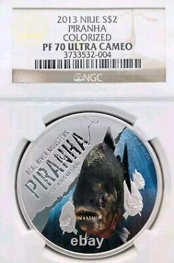 Niue 2013 Piranha Real River Monsters $2 Silver Coin NGC PF70 UC VERY RARE