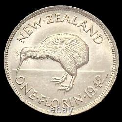 One Florin Silver Coin 1942 New Zealand Uncirculated Foreign World Coin