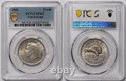 PCGS Graded MS62 New Zealand 1941 Florin 2/- KM-10.1 Uncirculated Silver Coin