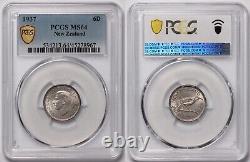 PCGS Graded MS64 New Zealand 1937 Sixpence 6D KM-8 Uncirculated Silver Coin