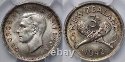 PCGS Graded MS64 New Zealand 1942 Threepence George VI Uncirculated Silver Coin