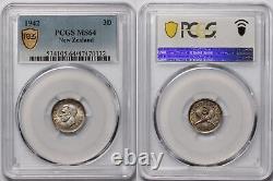 PCGS Graded MS64 New Zealand 1942 Threepence George VI Uncirculated Silver Coin