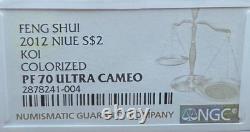 Proof 2012 NIUE Silver S$2 Feng Shui Koi Fish Colorized PF70UC 1 of 84 Mint