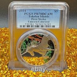 Proof 2014 $5 Tokelau Island Unicorn Colorized PCGS FS PR70DCAM 1 of 15 Spotless