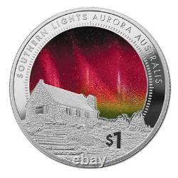 SOUTHERN LIGHTS, Aurora Australis, New Zealand 2017, $1 Silver