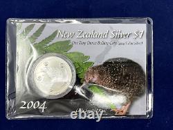 Scarce 2004'Little Spotted Kiwi' 1 toz Silver New Zealand Dollar BU