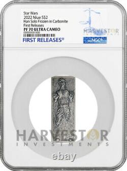 Star Wars Han Solo Frozen In Carbonite 1 Oz. Silver Ngc Ms70 First Releases