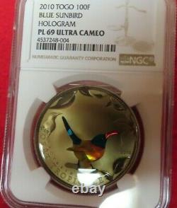 Togo 100 Francs Holographic Bluebird NGC Graded Proof Like (PL) 69 UltraRare