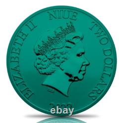 1 oz Argent Nouvelle-Zélande Tortue Espace couleur verte et dorée à l'or 24 carats