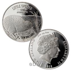 10 dollars Petit kiwi tacheté de Nouvelle-Zélande 5 oz d'argent fin 2018 Épreuve