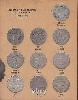 1933-1965 Half Crown Set Inc Silver Coins Bertrand Album Nouvelle-zélande Nz B-862