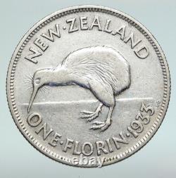 1933 NOUVELLE-ZÉLANDE sous le roi britannique George V pièce en florin argent avec oiseau KIWI i91248