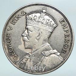 1934 NOUVELLE-ZÉLANDE UK Roi George V Authentique Pièce de Monnaie en Argent Demi-Couronne Antique