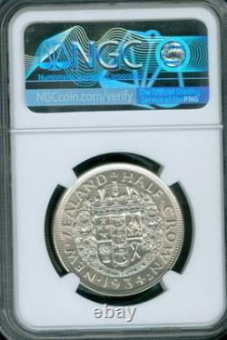 1934 Nouvelle-Zélande Demi Couronne Ngc Ms62 Mac Exfs Exceptionnel 1er Frappé Rare