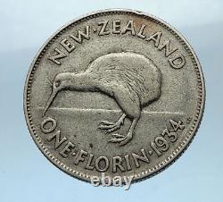1934 Nouvelle-Zélande sous le roi britannique George V pièce de florin en argent avec oiseau kiwi i68511