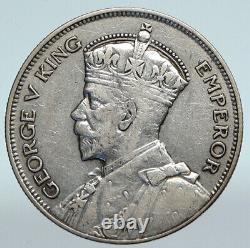 1935 NOUVELLE-ZÉLANDE ROYAUME-UNI Roi George V Authentique pièce de monnaie en argent demi-couronne antique i89774