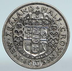 1935 NOUVELLE-ZÉLANDE ROYAUME-UNI Roi George V Authentique pièce de monnaie en argent demi-couronne antique i89774