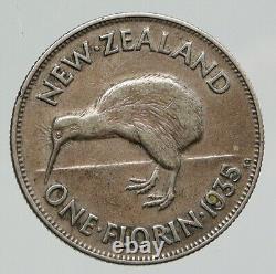 1935 NOUVELLE-ZÉLANDE sous le règne du Roi George V du Royaume-Uni Pièce de Florin en argent avec l'oiseau KIWI i91785