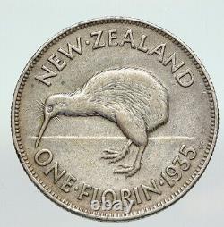 1935 NOUVELLE-ZÉLANDE sous le règne du roi George V du Royaume-Uni, pièce en argent Florin avec l'oiseau KIWI i91203.