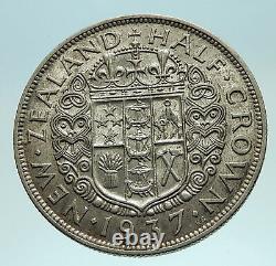 1937 NOUVELLE-ZÉLANDE sous le Roi George VI du Royaume-Uni, pièce d'argent de 1/2 couronne avec blason i76104