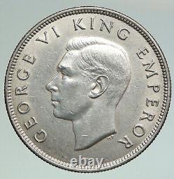 1937 NOUVELLE-ZÉLANDE sous le règne du roi George VI du Royaume-Uni, vieille pièce en argent de 1/2 couronne avec le blason i92132